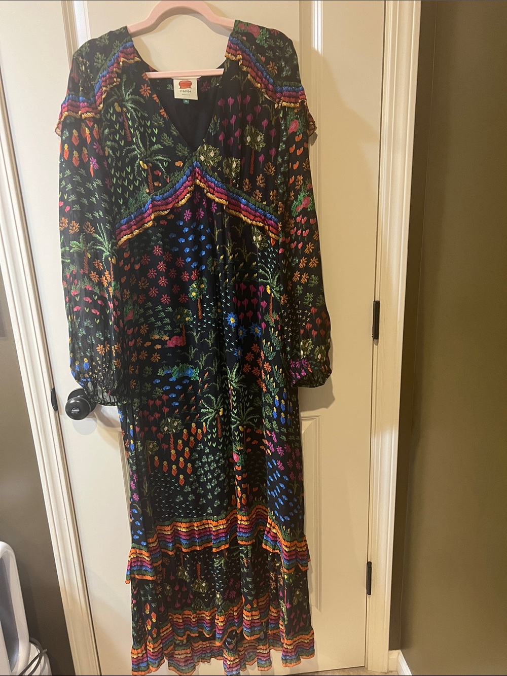 Black Maxi Dress with Multicolor Floral Embroidery